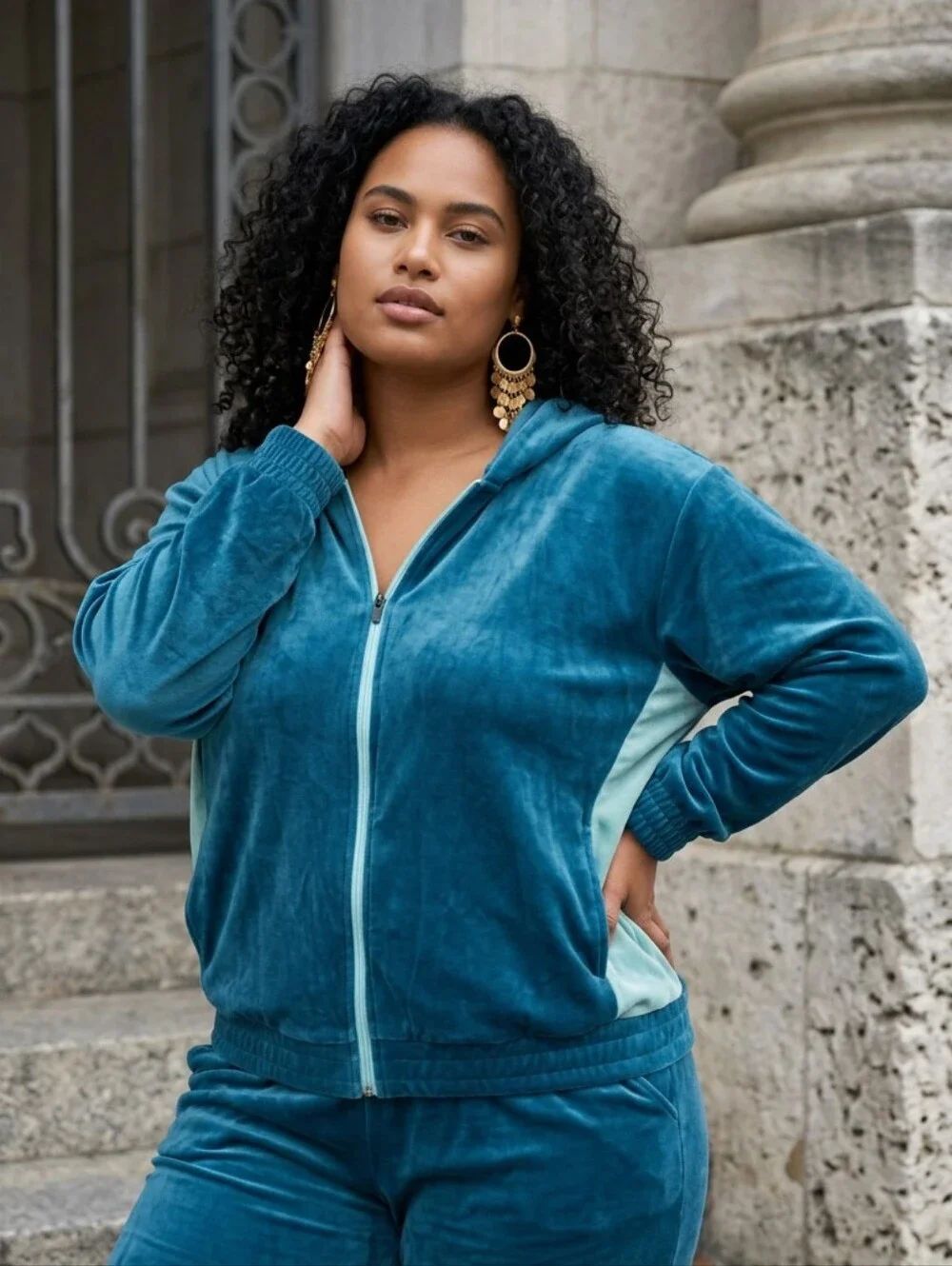 Zelos 3X Velour Zip Hoodie Teal Plush Velvet Lounge Jacket Cozy Plus Size 24W